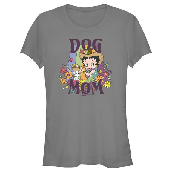 Junior's Betty Boop Floral Dog Mom  Graphic Tee Charcoal Large
