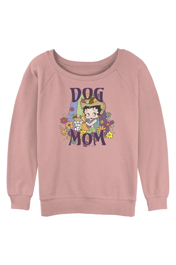 Junior's Betty Boop Floral Dog Mom Sweatshirt Desert Pink 2X Large