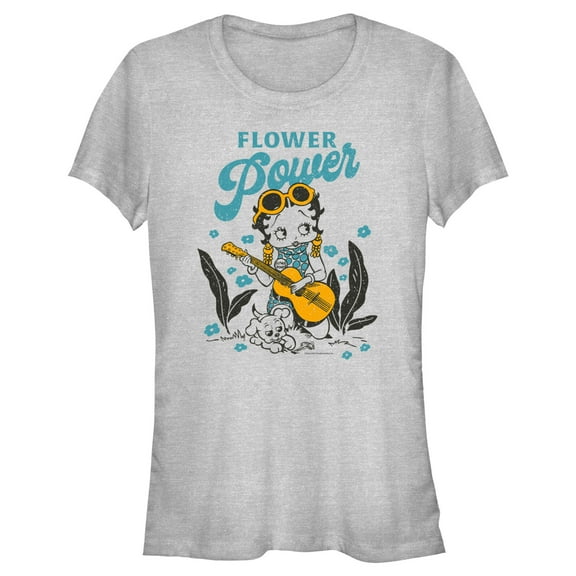 Junior's Betty Boop Flower Power Graphic Tee Athletic Heather 2X Large