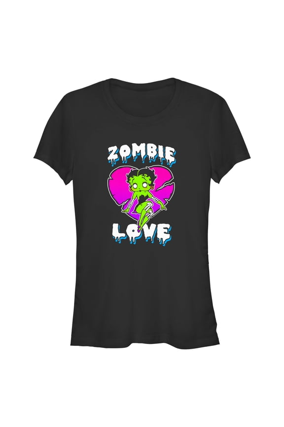 Junior's Betty Boop Halloween Green Zombie Love Graphic Tee Black X Large