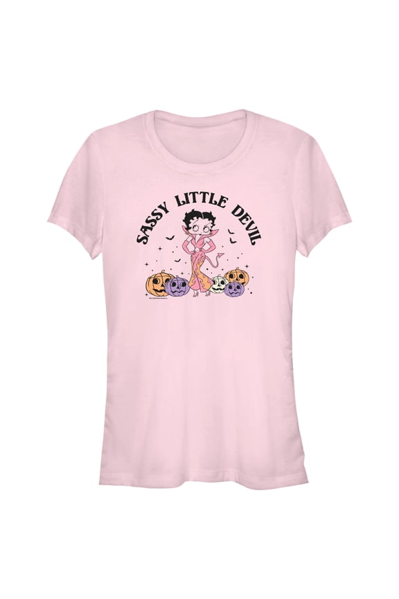 Junior's Betty Boop Halloween Sassy Little Devil Graphic Tee Light Pink Large