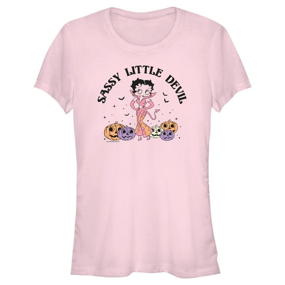 Junior's Betty Boop Halloween Sassy Little Devil  Graphic Tee Light Pink Small