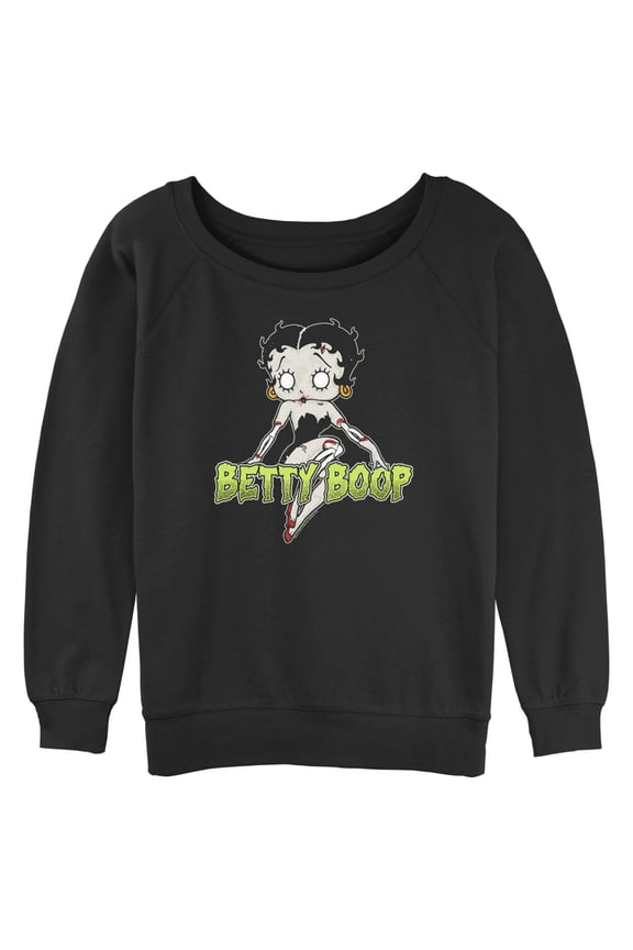 Junior's Betty Boop Halloween Zombie Logo Sweatshirt Black Large