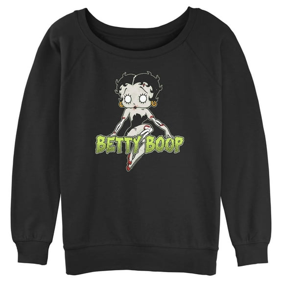 Junior's Betty Boop Halloween Zombie Logo Sweatshirt Black X Large