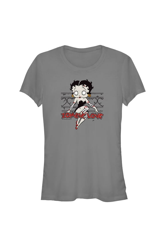 Junior's Betty Boop Halloween Zombie Love  Graphic Tee Charcoal Large