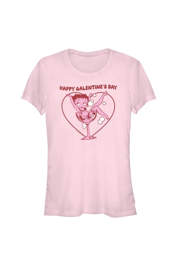 Junior's Betty Boop Happy Galentine's Day  Graphic Tee Light Pink 2X Large