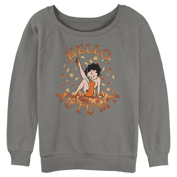 Junior's Betty Boop Hello Autumn Sweatshirt Gray Heather Medium