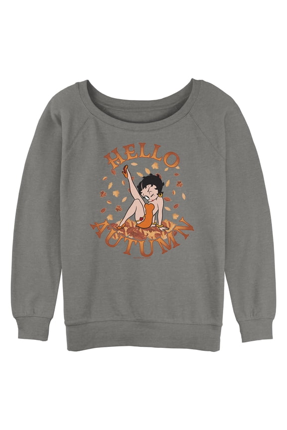 Junior's Betty Boop Hello Autumn Sweatshirt Gray Heather Medium