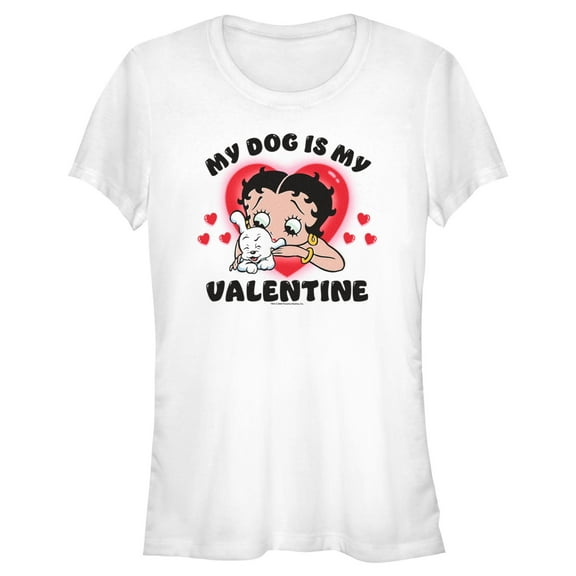 Junior's Betty Boop My Dog Is My Valentine Graphic Tee White Medium