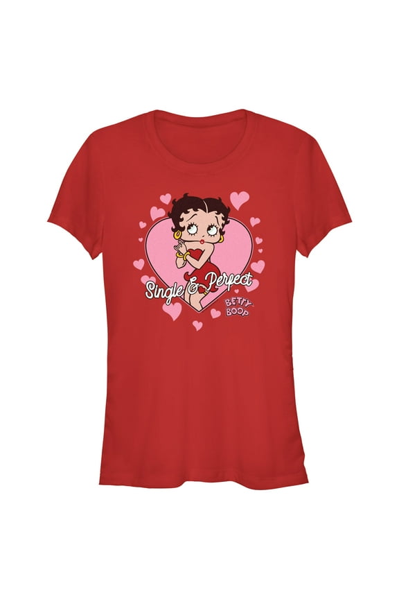 Junior's Betty Boop Single & Perfect Graphic Tee Red X Large