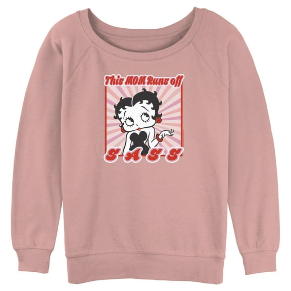 Junior's Betty Boop This Mom Runs Off Sass  Sweatshirt Desert Pink 2X Large