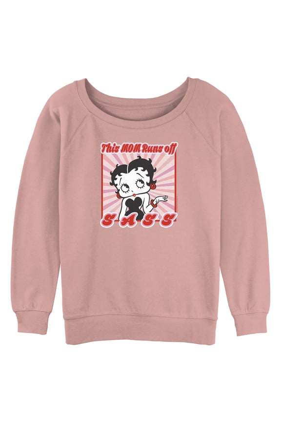 Junior's Betty Boop This Mom Runs Off Sass Sweatshirt Desert Pink 2X Large