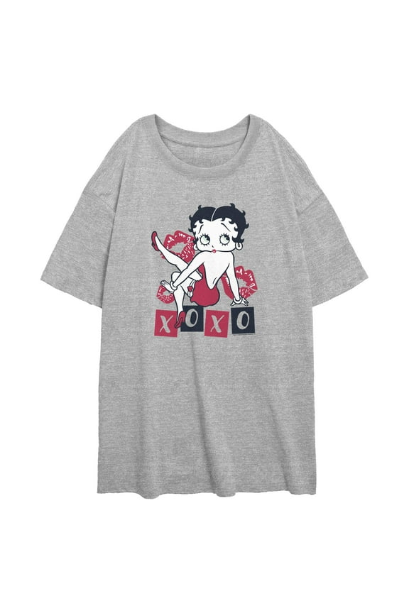 Junior's Betty Boop Valentine's Day XOXO Kisses Graphic T-Shirt