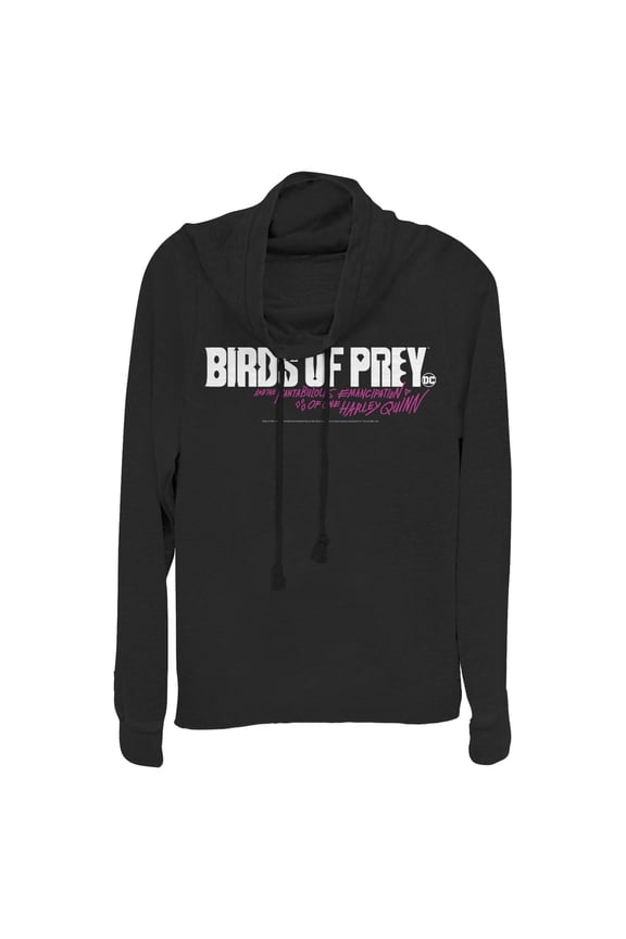 Junior's Birds of Prey Fantabulous Logo  Cowl Neck Sweatshirt Black Small