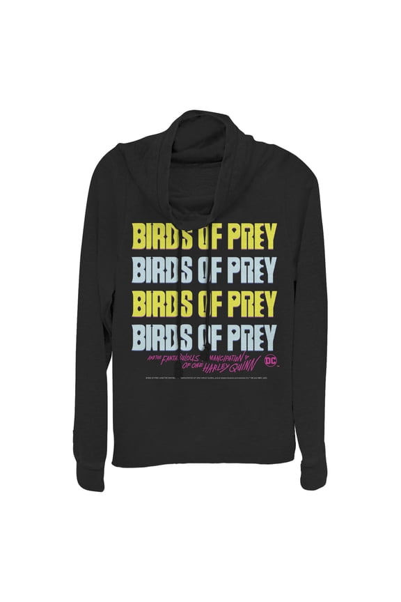 Junior's Birds of Prey Logo Stack  Cowl Neck Sweatshirt Black Small