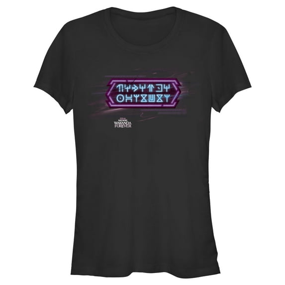 Junior's Black Panther: Wakanda Forever Neon Symbols Graphic Tee Black Medium
