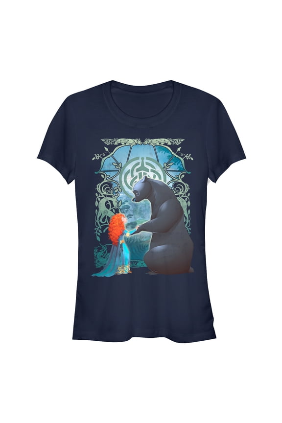 Junior's Brave Bear Celtic Symbol Graphic Tee Navy Blue Small