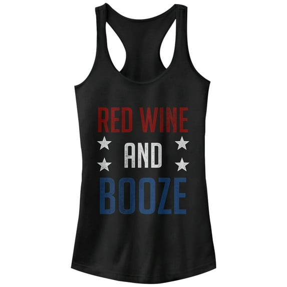 Junior's CHIN UP 4th of July Wine and Booze Racerback Tank Top Black Medium