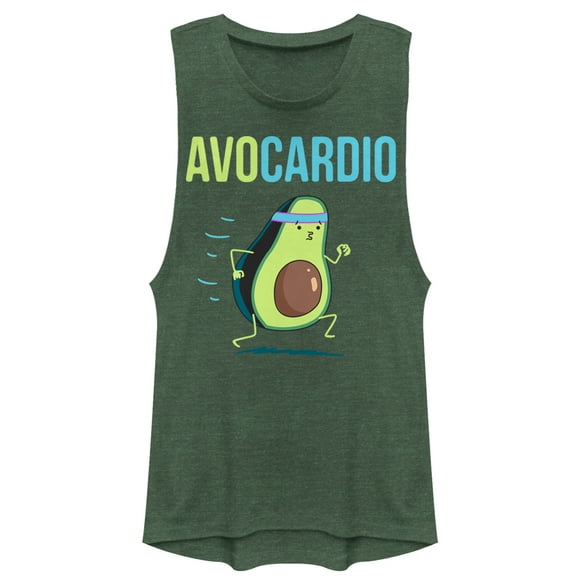 Junior's CHIN UP Adorable Avocado Cardio  Festival Muscle Graphic Tee Pine Green Heather Large