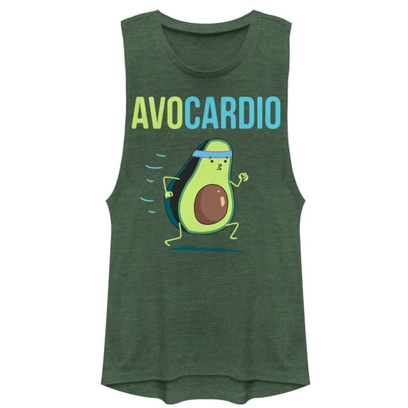 Junior's CHIN UP Adorable Avocado Cardio Festival Muscle Graphic Tee Pine Green Heather Large
