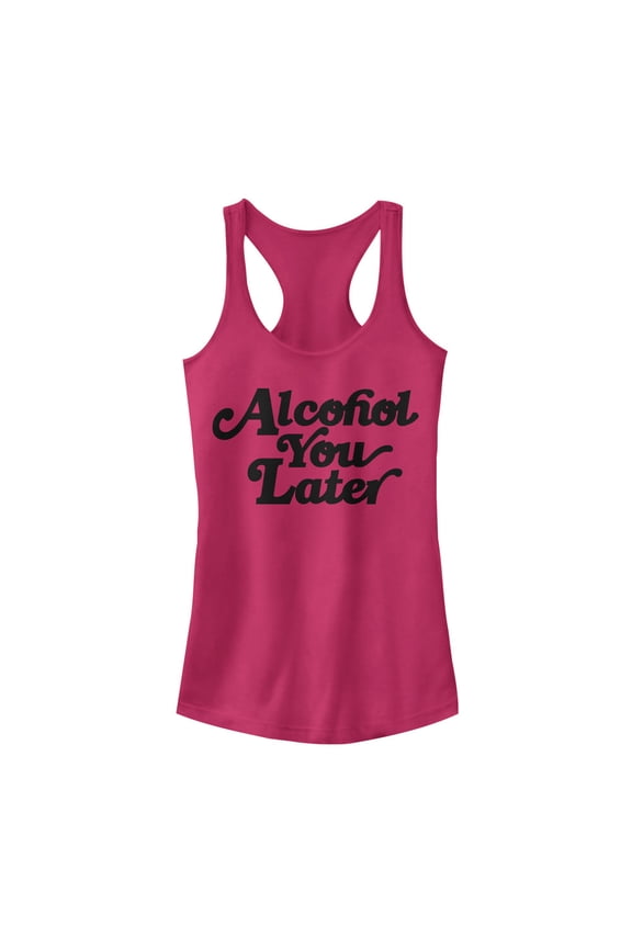 Junior's CHIN UP Alcohol You Later Racerback Tank Top Dark Pink Large