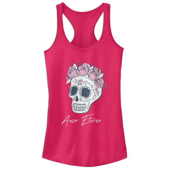 Junior's CHIN UP Amor Eterno Skull  Racerback Tank Top Dark Pink Small