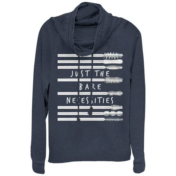 Junior's CHIN UP Bare Necessities Mascara Cowl Neck Sweatshirt Navy Blue Medium