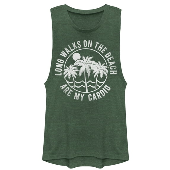 Junior's CHIN UP Beach Walks Are My Cardio Festival Muscle Graphic Tee Pine Green Heather X Large