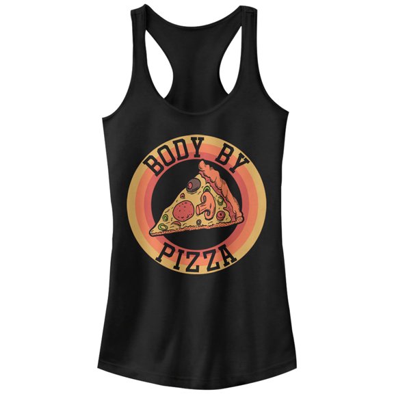 Junior's CHIN UP Body By Pizza Racerback Tank Top Black Large