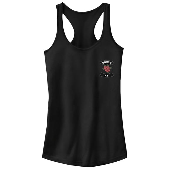 Junior's CHIN UP Bossy AF Rose Racerback Tank Top Black Medium