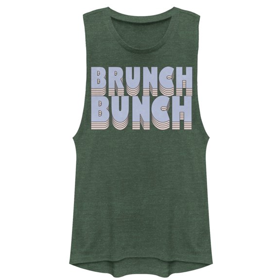 Junior's CHIN UP Brunch Bunch Festival Muscle Graphic Tee Pine Green Heather X Small