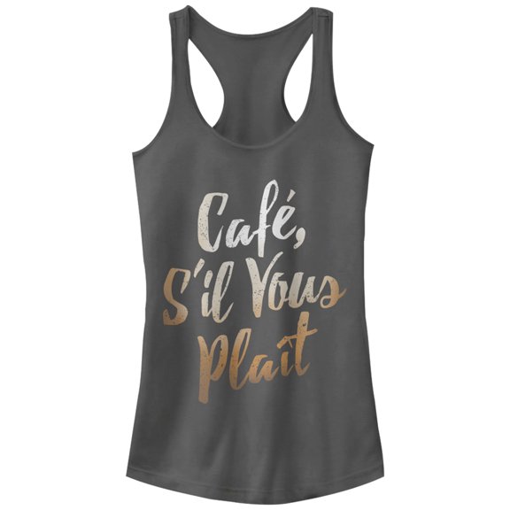 Junior's CHIN UP Cafe S'il Vous Plait Racerback Tank Top Charcoal Medium