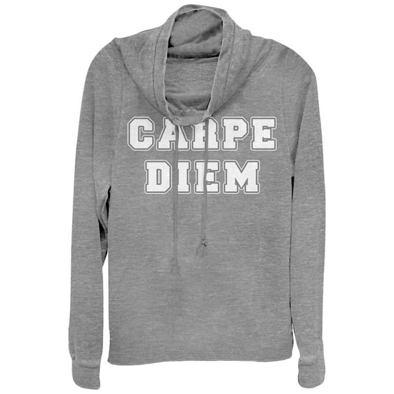 Junior's CHIN UP Carpe Diem Motto Cowl Neck Sweatshirt Gray Heather 2X Large