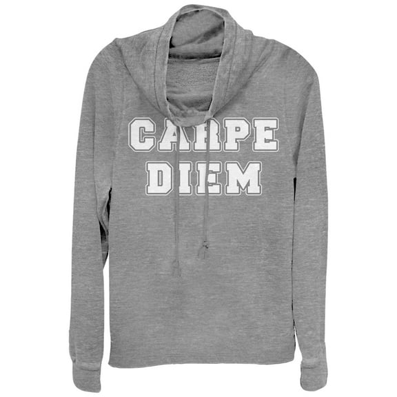 Junior's CHIN UP Carpe Diem Motto  Cowl Neck Sweatshirt Gray Heather Medium