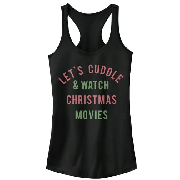 Junior's CHIN UP Christmas Cuddles & Movies  Racerback Tank Top Black Small