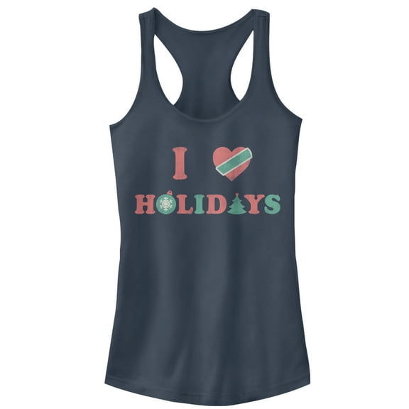 Junior's CHIN UP Christmas Love Holidays  Racerback Tank Top Indigo Medium