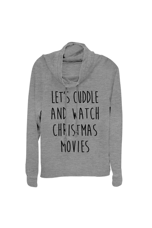 Junior's CHIN UP Christmas Movies and Cuddle Cowl Neck Sweatshirt Gray Heather Small