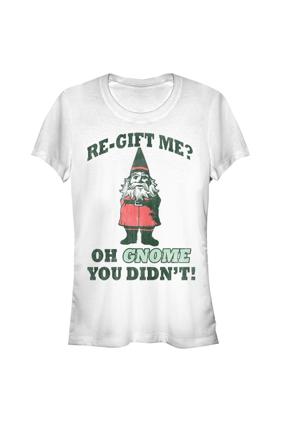 Junior's CHIN UP Christmas Re-Gift Gnome Graphic Tee White Small