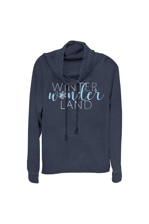Junior's CHIN UP Christmas Winter Wonderland Cowl Neck Sweatshirt Navy Blue Large
