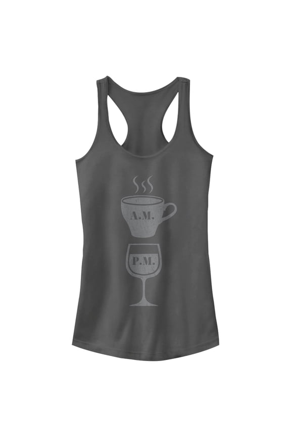 Junior's CHIN UP Coffee AM Wine PM Racerback Tank Top Charcoal Large