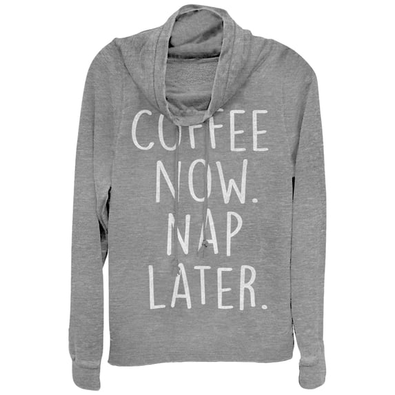 Junior's CHIN UP Coffee Now Nap Later Cowl Neck Sweatshirt Gray Heather Small