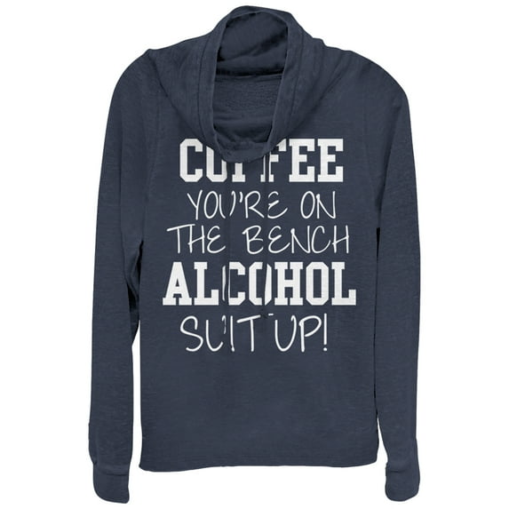 Junior's CHIN UP Coffee Out Alcohol In Cowl Neck Sweatshirt Navy Blue 2X Large