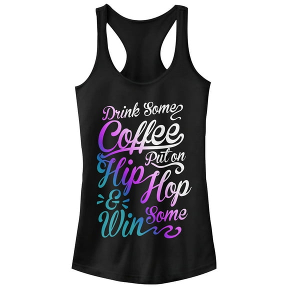 Junior's CHIN UP Coffee and Hip Hop Cursive  Racerback Tank Top Black X Large
