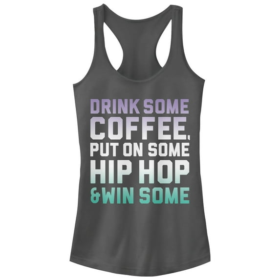 Junior's CHIN UP Coffee and Hip Hop Racerback Tank Top Charcoal Small