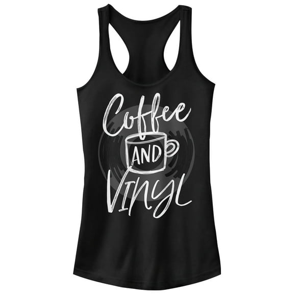 Junior's CHIN UP Coffee and Vinyl  Racerback Tank Top Black X Large