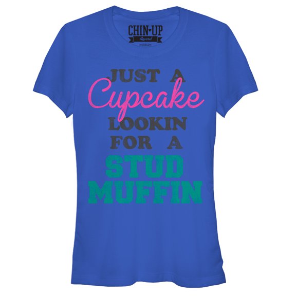 Junior's CHIN UP Cupcake Looking for a Stud Muffin Graphic Tee Royal Medium