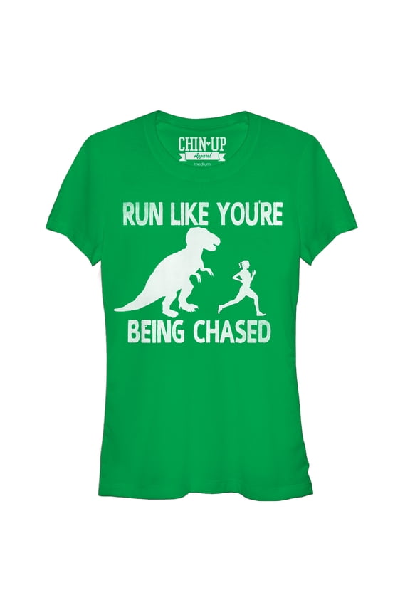 Junior's CHIN UP Dinosaur Run  Graphic Tee Kelly Green Small