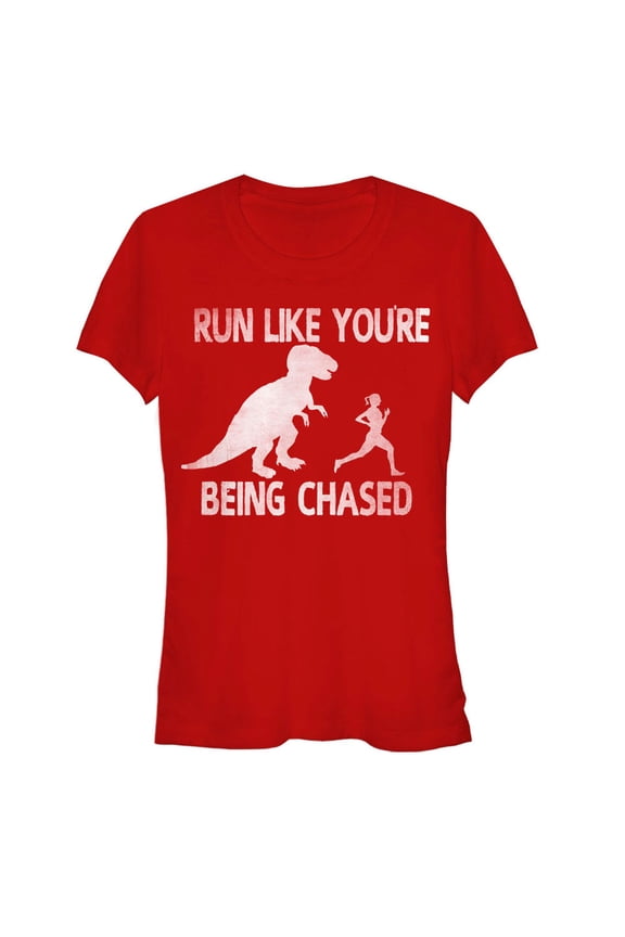 Junior's CHIN UP Dinosaur Run  Graphic Tee Red Medium