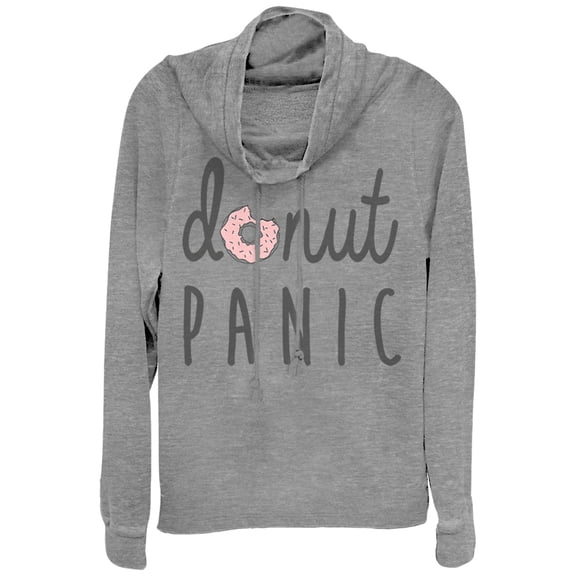 Junior's CHIN UP Donut Panic Cowl Neck Sweatshirt Gray Heather Small