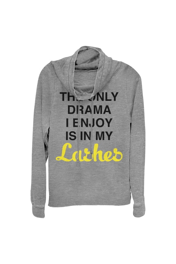 Junior's CHIN UP Dramatic Lashes Cowl Neck Sweatshirt Gray Heather Medium